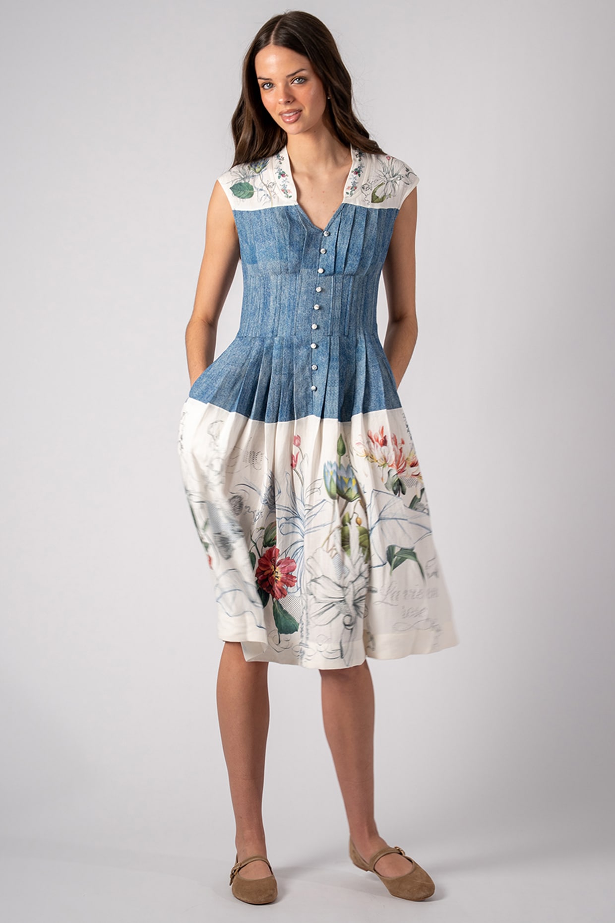 Ranna Gill Multi-Colored Linen Viscose Printed Midi Dress