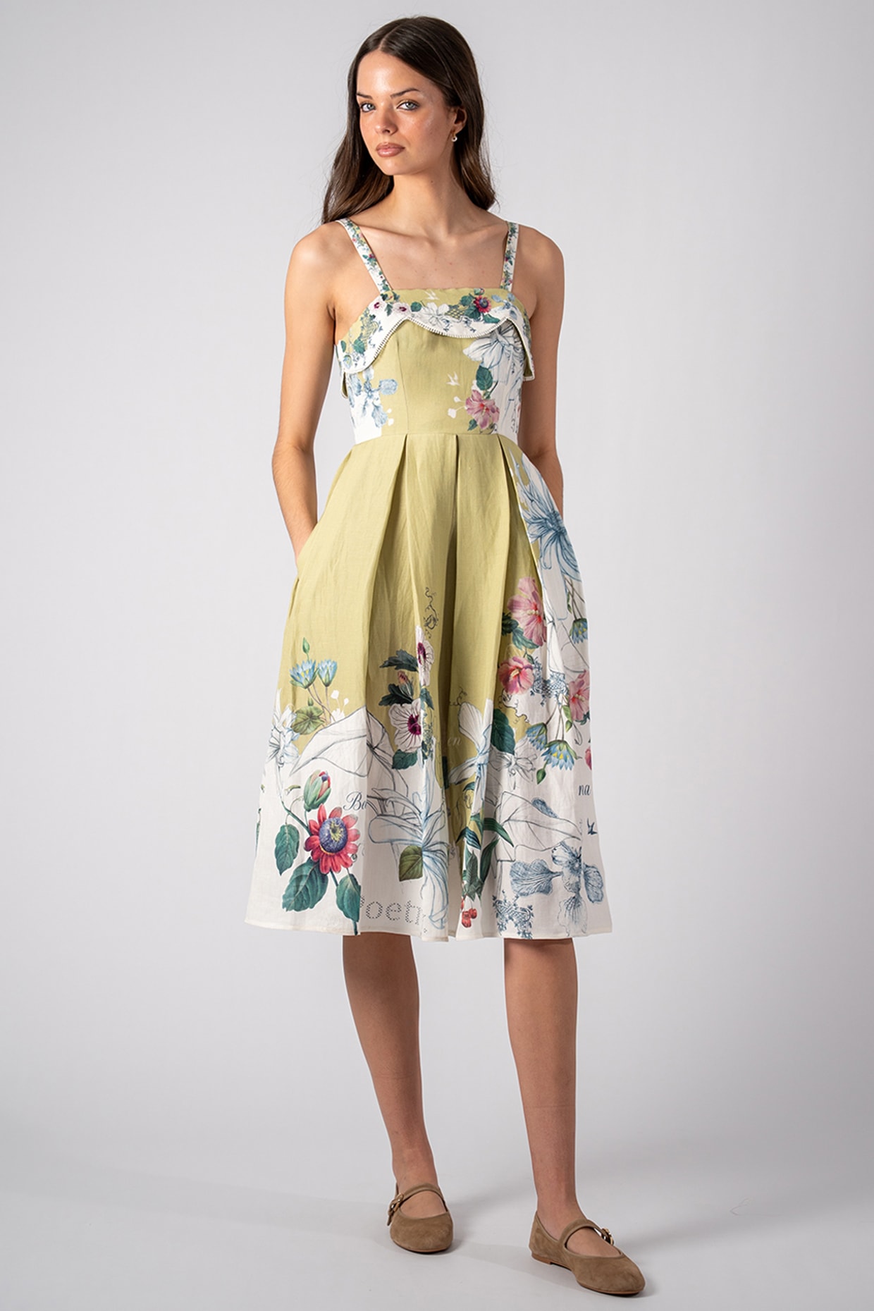Ranna Gill Multi-Colored Viscose Linen Printed Midi Dress