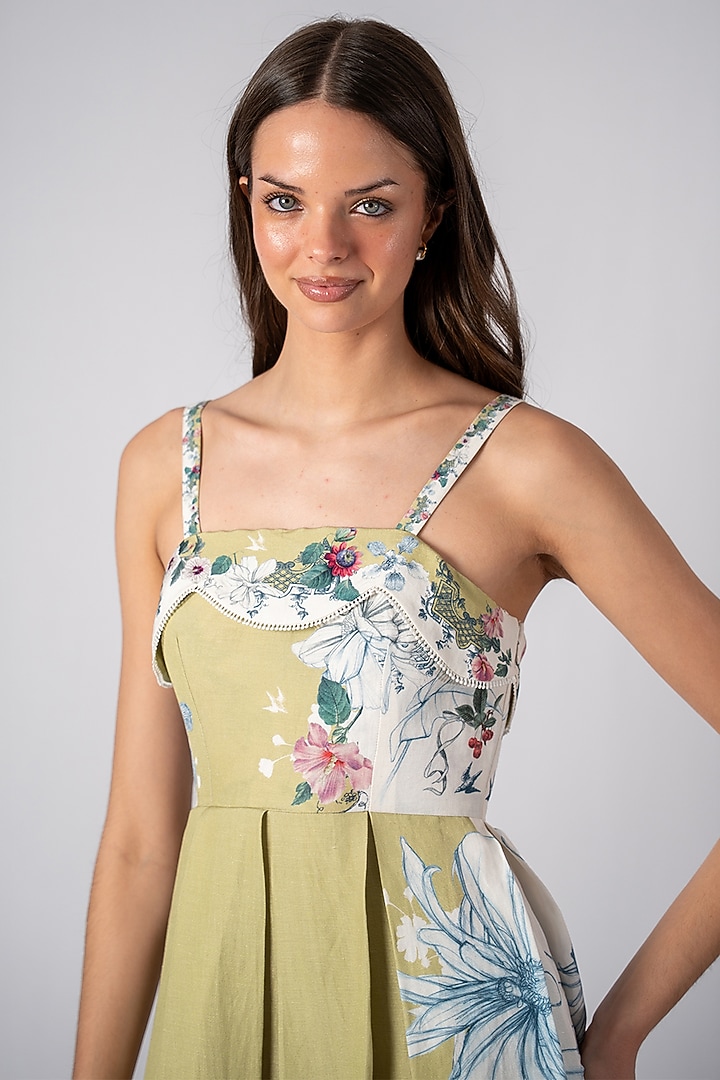 Multi-Colored Viscose Linen Printed Midi Vacation Dress by Ranna Gill at Pernia's Pop Up Shop