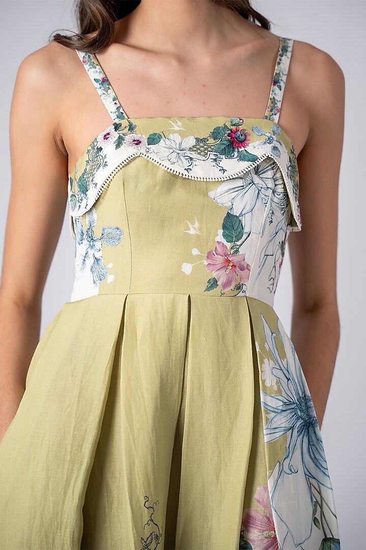 Multi-Colored Viscose Linen Printed Midi Vacation Dress by Ranna Gill at Pernia's Pop Up Shop