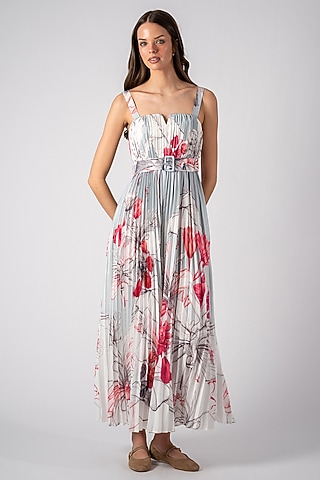 Multi-Colored Poly Satin Floral Printed Jumpsuit by Ranna Gill