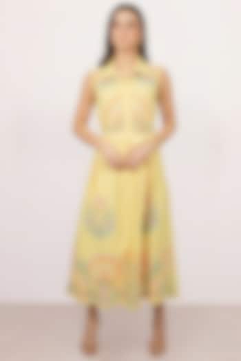 Yellow Linen Printed Shirt Vacation Dress by Ranna Gill at Pernia's Pop Up Shop