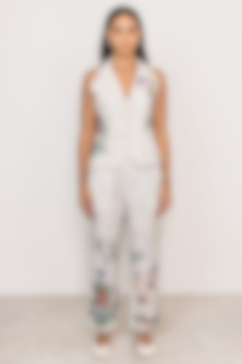 Grey Linen Viscose Printed Pants by Ranna Gill at Pernia's Pop Up Shop