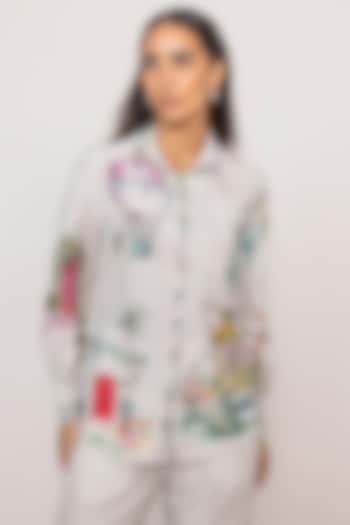 Grey Linen Viscose Printed Shirt by Ranna Gill at Pernia's Pop Up Shop