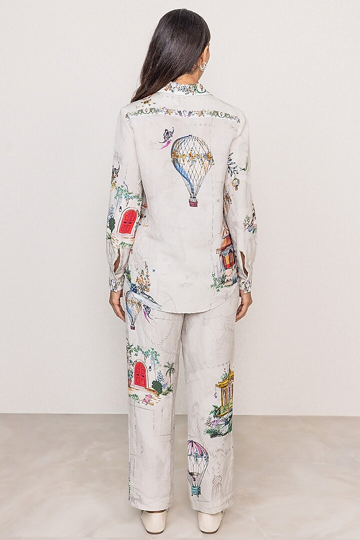 Grey Linen Viscose Printed Shirt by Ranna Gill at Pernia's Pop Up Shop