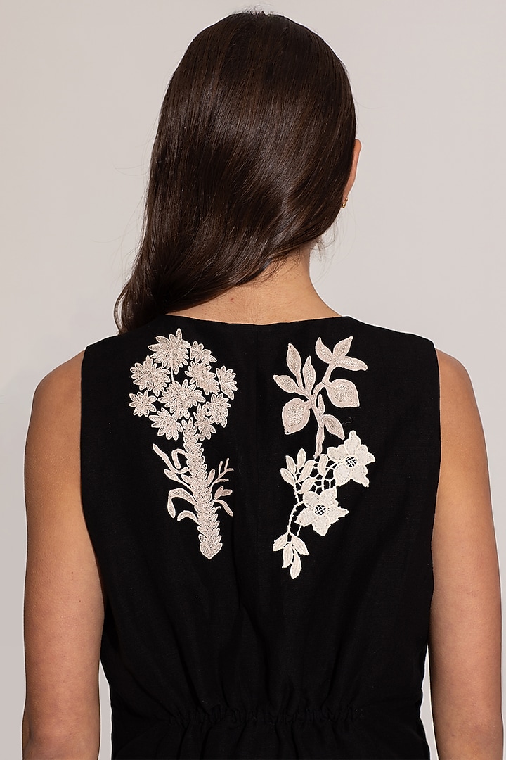 Black Viscose Linen Embroidered Waistcoat by Ranna Gill at Pernia's Pop Up Shop