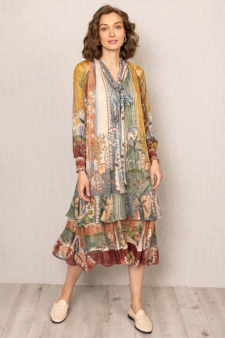 Multi-Colored Viscose Sequin Printed Midi Vacation Dress by Ranna Gill at Pernia's Pop Up Shop