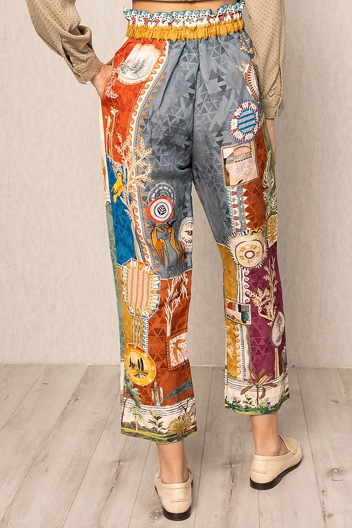 Multi-Colored Linen Viscose Pleated Pants by Ranna Gill at Pernia's Pop Up Shop