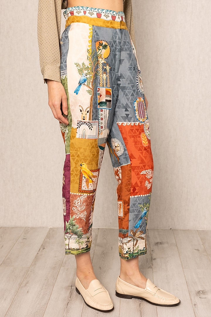 Multi-Colored Linen Viscose Pleated Pants by Ranna Gill at Pernia's Pop Up Shop