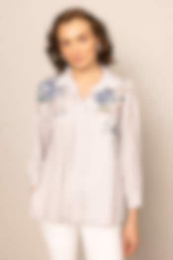 Light Grey China Georgette Embroidered Top by Ranna Gill at Pernia's Pop Up Shop