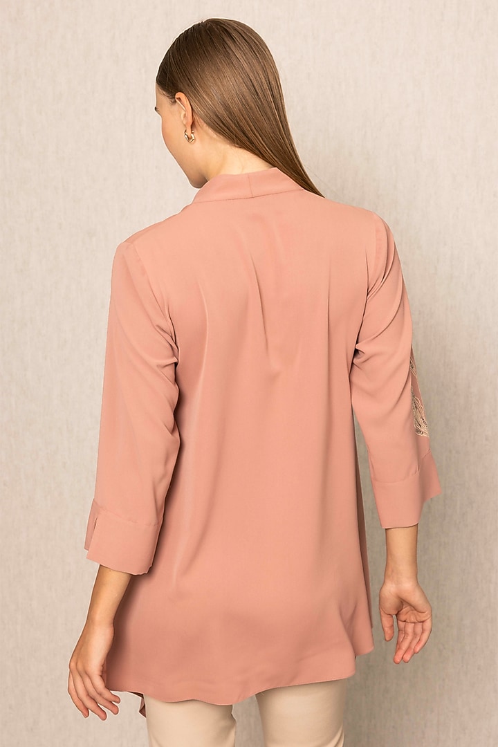 Dusty Peach China Crepe Embroidered Top by Ranna Gill at Pernia's Pop Up Shop