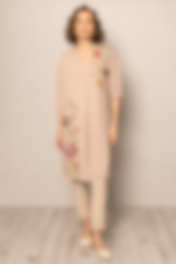 Beige Chine Georgette Embroidered Tunic Set by Ranna Gill at Pernia's Pop Up Shop