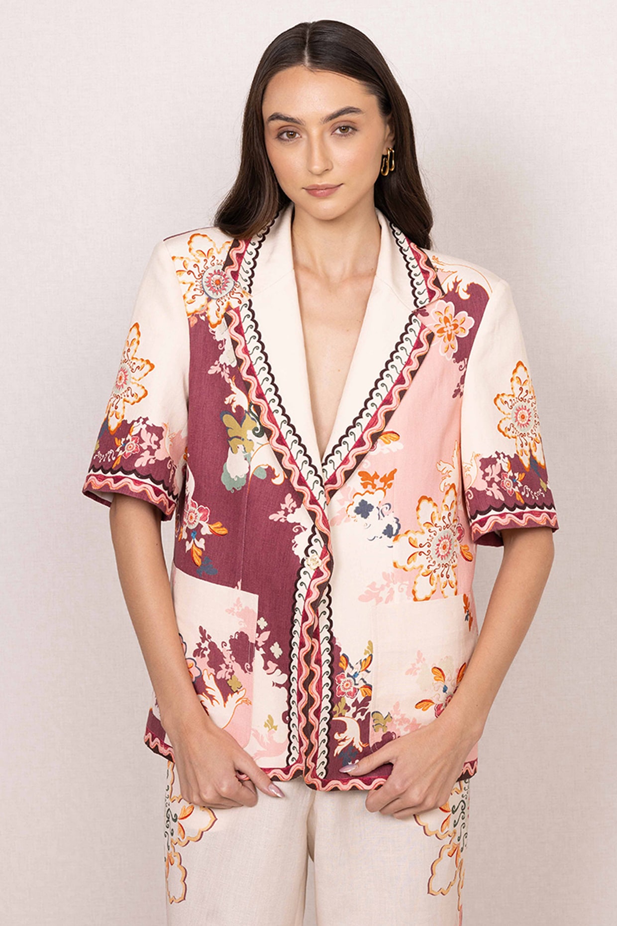 Ranna Gill Multi Coloured Linen Viscose Printed Jacket