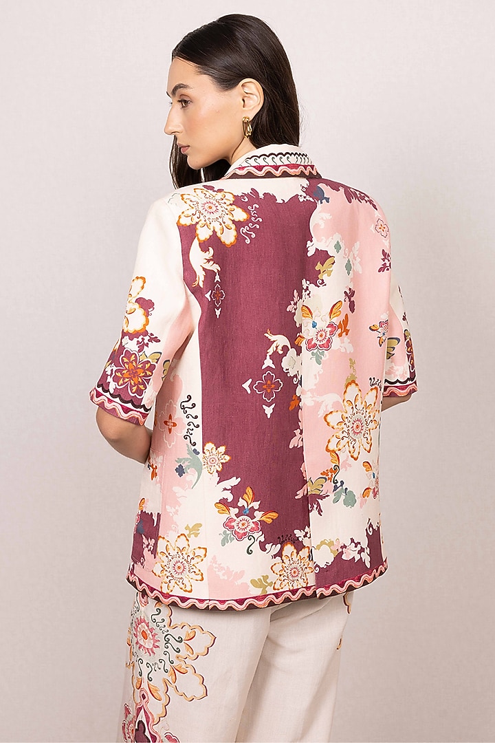 Multi Coloured Linen Viscose Printed Jacket by Ranna Gill at Pernia's Pop Up Shop