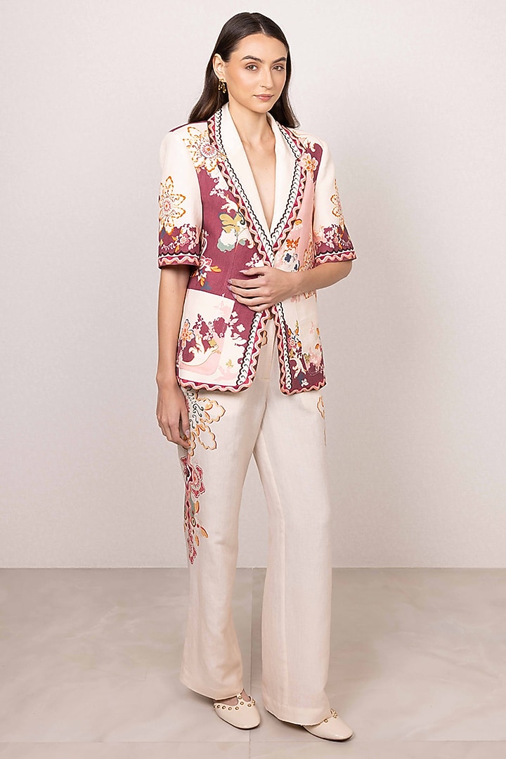 Multi Coloured Linen Viscose Printed Jacket by Ranna Gill at Pernia's Pop Up Shop