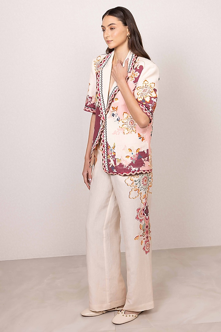 Multi Coloured Linen Viscose Printed Jacket by Ranna Gill at Pernia's Pop Up Shop