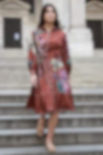 Rust Red Tencel Twill Printed Midi Vacation Dress by Ranna Gill at Pernia's Pop Up Shop