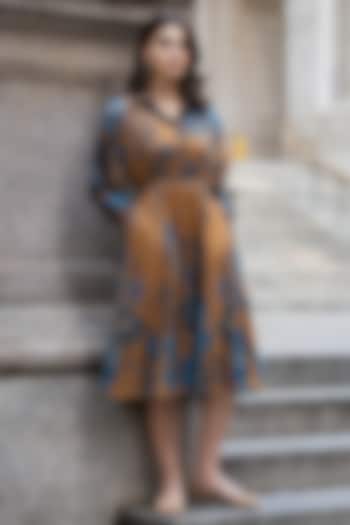 Mustard Poly Chiffon Printed Pleated Midi Vacation Dress by Ranna Gill at Pernia's Pop Up Shop