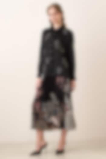 Black Crinkle Chiffon Printed Shirt by Ranna Gill at Pernia's Pop Up Shop