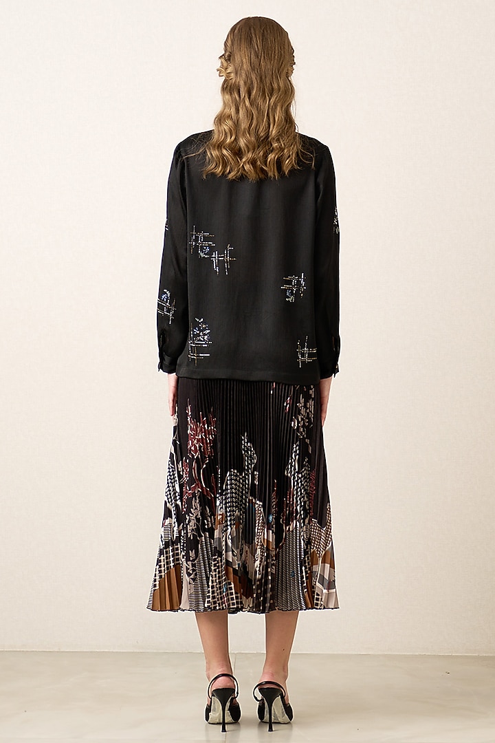 Black Crinkle Chiffon Printed Shirt by Ranna Gill at Pernia's Pop Up Shop