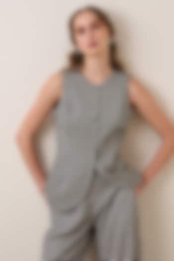Grey Satin Viscose Printed Waistcoat by Ranna Gill at Pernia's Pop Up Shop