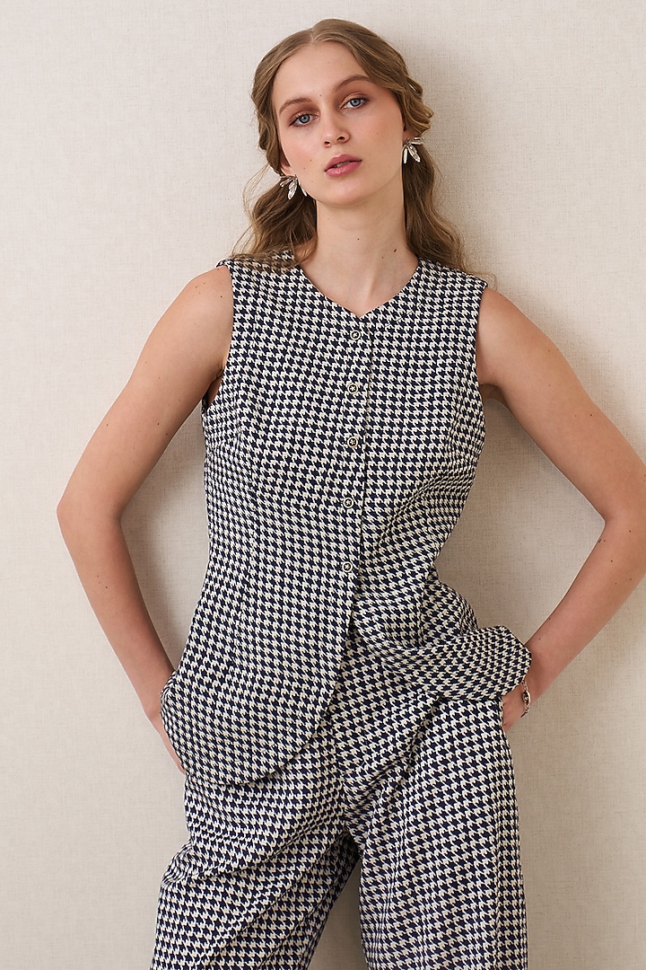 Grey Satin Viscose Printed Waistcoat by Ranna Gill at Pernia's Pop Up Shop