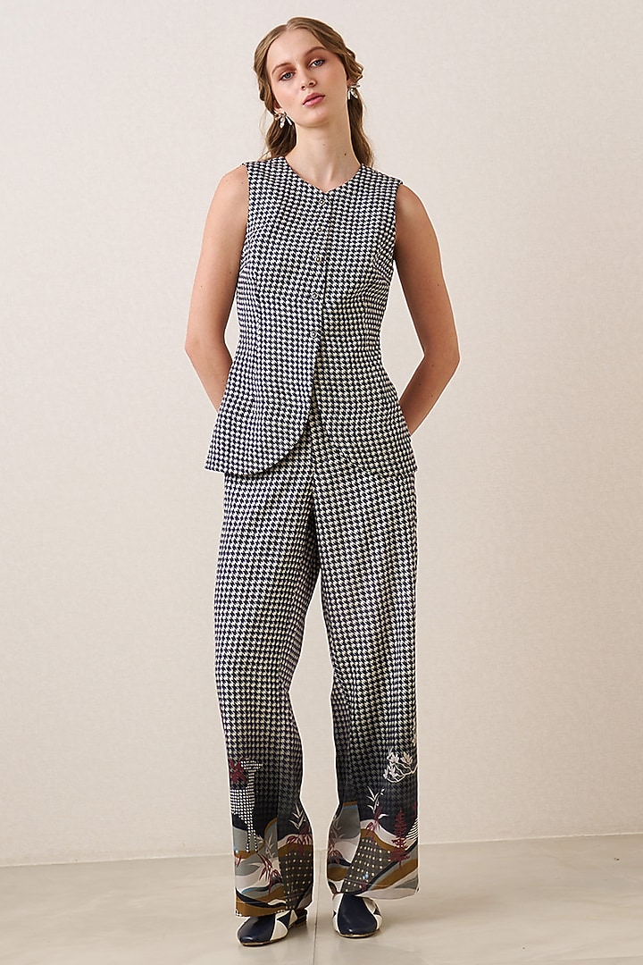 Grey Satin Viscose Printed Waistcoat by Ranna Gill at Pernia's Pop Up Shop