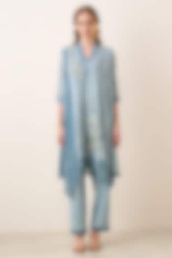 Powder Blue Poly Georgette Embroidered Tunic Set by Ranna Gill at Pernia's Pop Up Shop