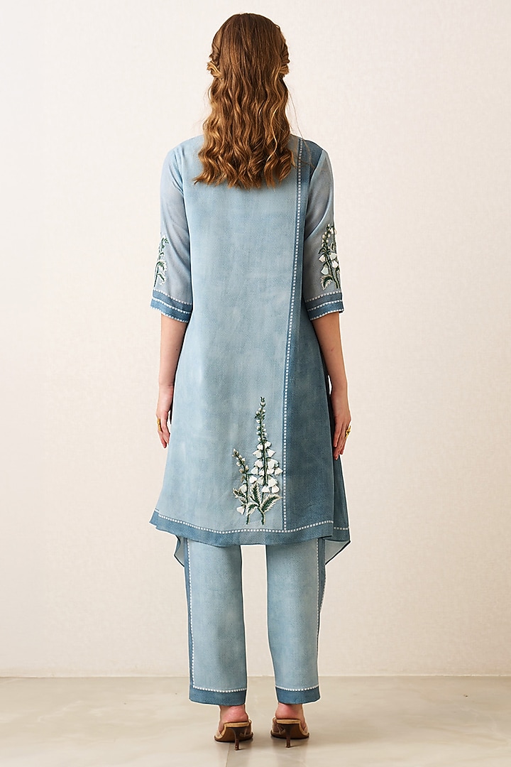 Powder Blue Poly Georgette Embroidered Tunic Set by Ranna Gill at Pernia's Pop Up Shop
