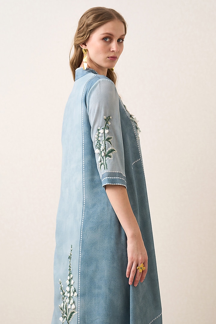 Powder Blue Poly Georgette Embroidered Tunic Set by Ranna Gill at Pernia's Pop Up Shop