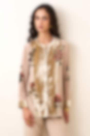 Champagne Poly Georgette & Poly Velvet Printed Top by Ranna Gill at Pernia's Pop Up Shop