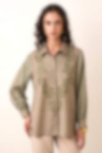 Olive Tencel Twill Striped Top by Ranna Gill at Pernia's Pop Up Shop
