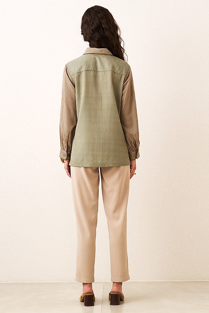 Olive Tencel Twill Striped Top by Ranna Gill at Pernia's Pop Up Shop
