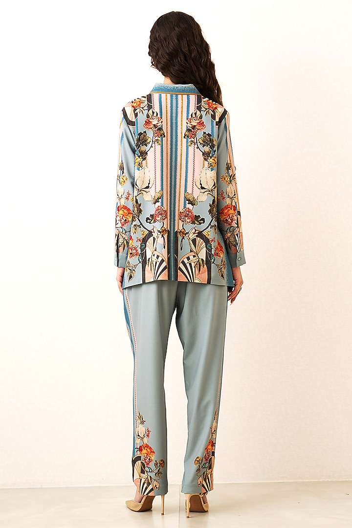 Blue Denim Poly Crinkle Printed Co-Ord Set by Ranna Gill at Pernia's Pop Up Shop