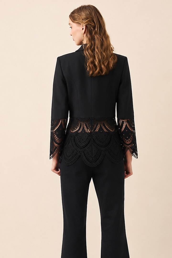 Black Banana Crepe Lace Panel Jacket by Ranna Gill at Pernia's Pop Up Shop