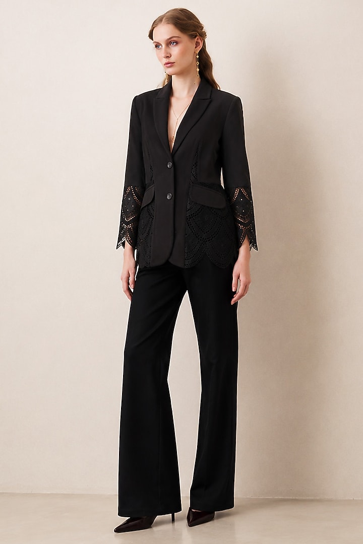 Black Banana Crepe Lace Panel Jacket by Ranna Gill at Pernia's Pop Up Shop