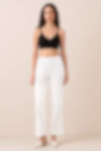 White Banana Crepe Lace Detailed Pants by Ranna Gill at Pernia's Pop Up Shop