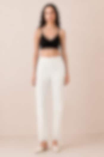 White Banana Crepe Lace Detailed Pants by Ranna Gill at Pernia's Pop Up Shop