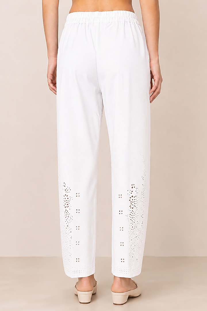 White Banana Crepe Lace Detailed Pants by Ranna Gill at Pernia's Pop Up Shop