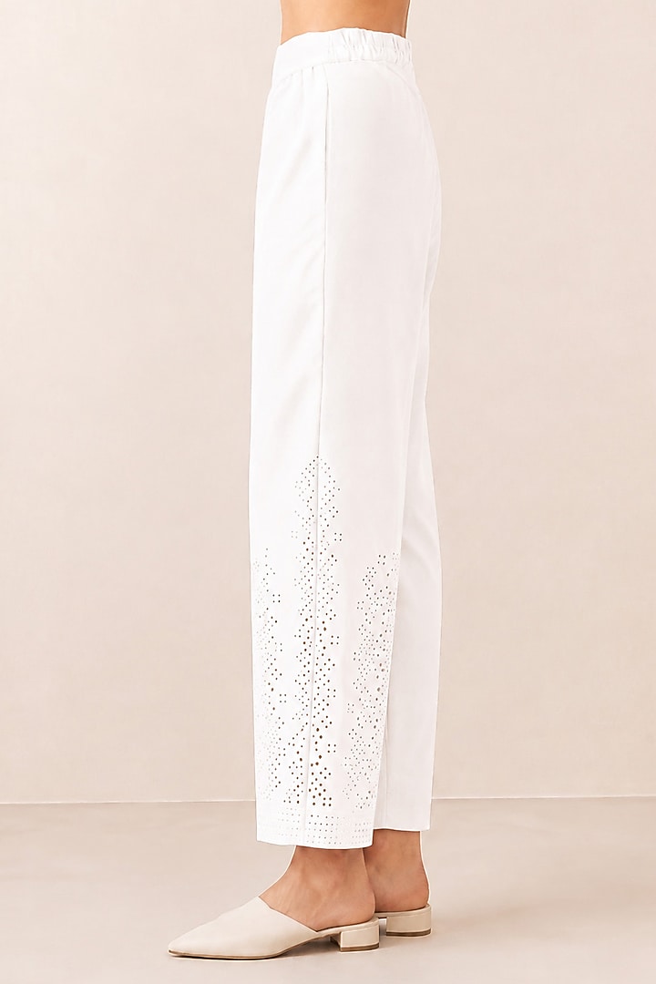 White Banana Crepe Lace Detailed Pants by Ranna Gill at Pernia's Pop Up Shop