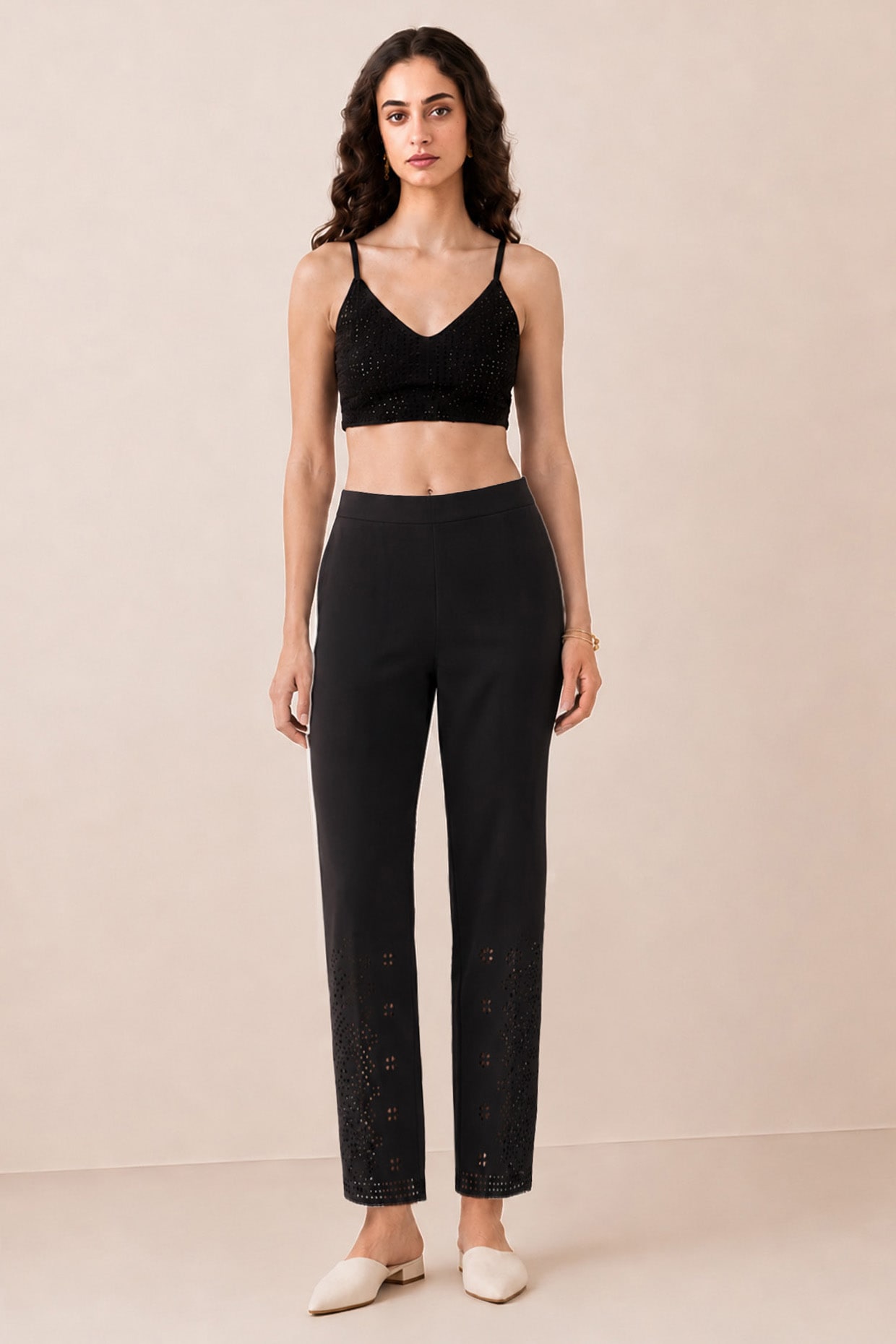 Ranna Gill Black Banana Crepe Lace Detailed Pants
