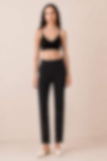 Black Banana Crepe Lace Detailed Pants by Ranna Gill at Pernia's Pop Up Shop