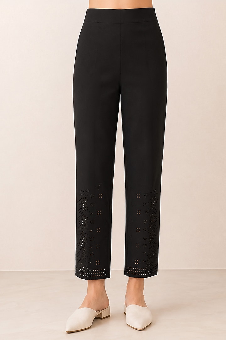 Black Banana Crepe Lace Detailed Pants by Ranna Gill at Pernia's Pop Up Shop