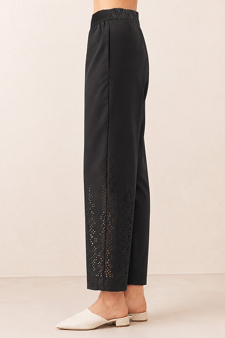 Black Banana Crepe Lace Detailed Pants by Ranna Gill at Pernia's Pop Up Shop