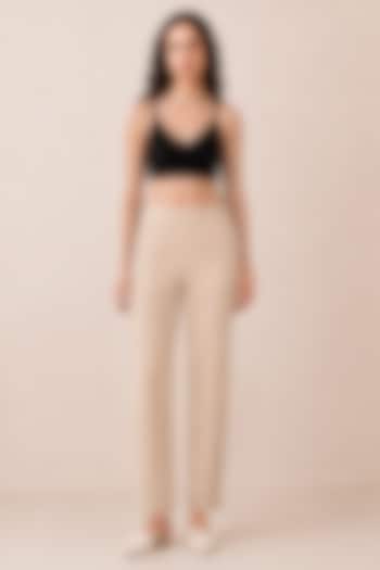 Beige Banana Crepe Lace Detailed Pants by Ranna Gill at Pernia's Pop Up Shop