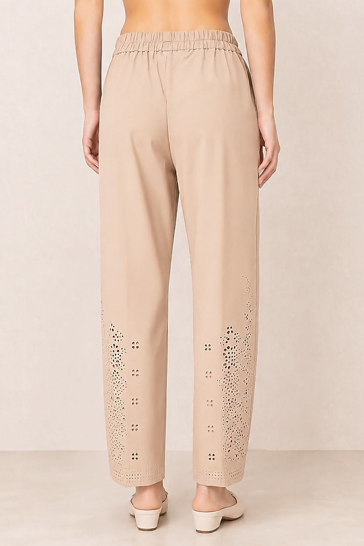 Beige Banana Crepe Lace Detailed Pants by Ranna Gill at Pernia's Pop Up Shop