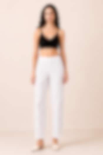 White Denim Lace Detailed Pants by Ranna Gill at Pernia's Pop Up Shop