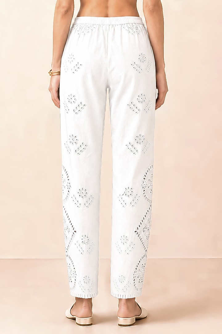 White Denim Lace Detailed Pants by Ranna Gill at Pernia's Pop Up Shop