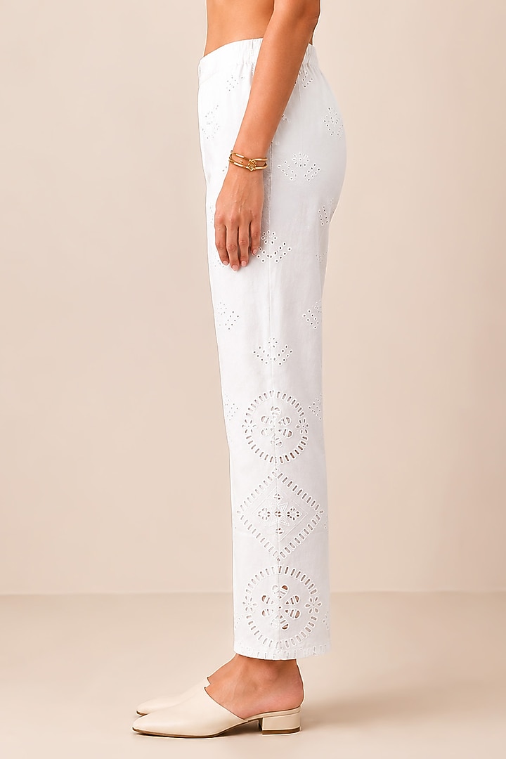 White Denim Lace Detailed Pants by Ranna Gill at Pernia's Pop Up Shop