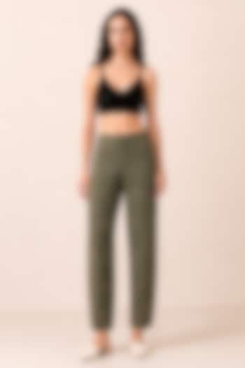 Olive Cotton Twill Lace Detailed Pants by Ranna Gill at Pernia's Pop Up Shop